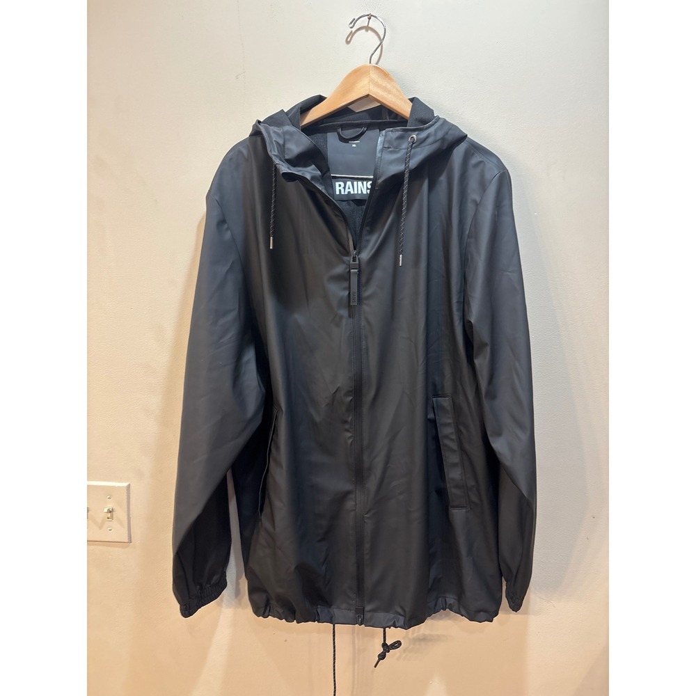 Rains Storm Breaker Waterproof Jacket Matte Black Hooded Raincoat XL